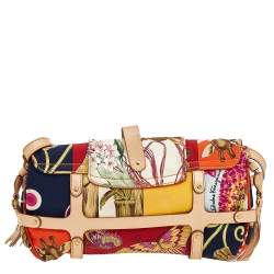 Pre Owned Salvatore Ferragamo Multicolor Printed Nylon and Leather Flap Shoulder Bag