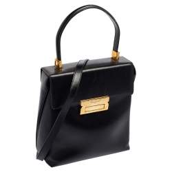 مملوكة مسبقًا حقيبة سالفاتوري فيراغامو جلد أسود بيد علوية