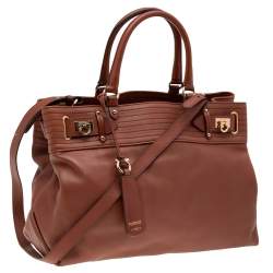 Pre Owned Salvatore Ferragamo Brown Leather Gancini Tote