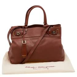 Pre Owned Salvatore Ferragamo Brown Leather Gancini Tote