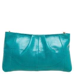 مملوكة مسبقًا Salvatore Ferragamo Teal Blue Lizard Embossed Gancini Chain Clutch