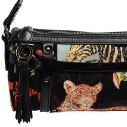 Pre Owned Salvatore Ferragamo Multicolor Printed Nylon And Leather Satchel