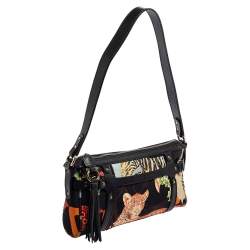 Pre Owned Salvatore Ferragamo Multicolor Printed Nylon And Leather Satchel