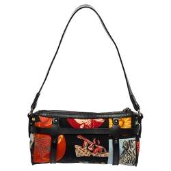 Pre Owned Salvatore Ferragamo Multicolor Printed Nylon And Leather Satchel