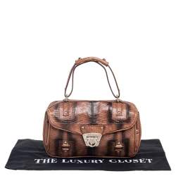 مملوكة مسبقًا حقيبة بيد علوية سالفاتوري فيراغامو غانسيني جلد سحلية بني بقلاب