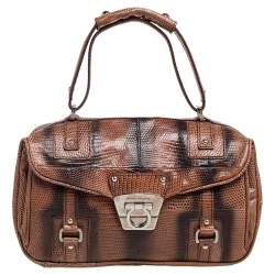 مملوكة مسبقًا حقيبة بيد علوية سالفاتوري فيراغامو غانسيني جلد سحلية بني بقلاب