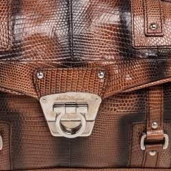 مملوكة مسبقًا حقيبة بيد علوية سالفاتوري فيراغامو غانسيني جلد سحلية بني بقلاب