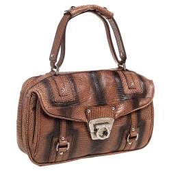 مملوكة مسبقًا حقيبة بيد علوية سالفاتوري فيراغامو غانسيني جلد سحلية بني بقلاب