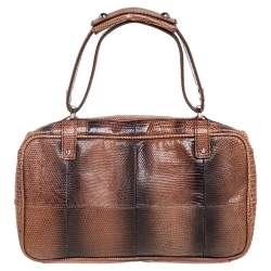 مملوكة مسبقًا حقيبة بيد علوية سالفاتوري فيراغامو غانسيني جلد سحلية بني بقلاب