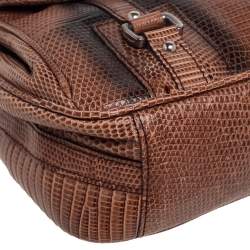 مملوكة مسبقًا حقيبة بيد علوية سالفاتوري فيراغامو غانسيني جلد سحلية بني بقلاب