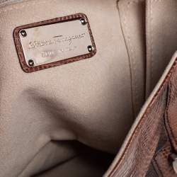 مملوكة مسبقًا حقيبة بيد علوية سالفاتوري فيراغامو غانسيني جلد سحلية بني بقلاب