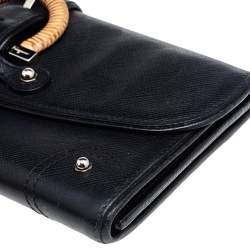 Pre Owned Salvatore Ferragamo Black Leather Vintage Gancini Buckle Continental Wallet