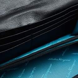 Pre Owned Salvatore Ferragamo Black Leather Vintage Gancini Buckle Continental Wallet