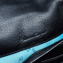 Pre Owned Salvatore Ferragamo Black Leather Vintage Gancini Buckle Continental Wallet