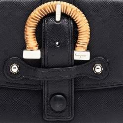 Pre Owned Salvatore Ferragamo Black Leather Vintage Gancini Buckle Continental Wallet