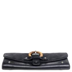 Pre Owned Salvatore Ferragamo Black Leather Vintage Gancini Buckle Continental Wallet