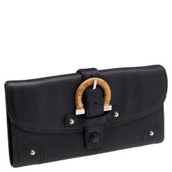 Pre Owned Salvatore Ferragamo Black Leather Vintage Gancini Buckle Continental Wallet