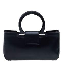 Pre Owned حقيبة ساتشل سالفاتوري فيراغامو غانسيو جلد أسود