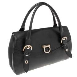 Pre Owned Salvatore Ferragamo Black Leather Gancio Flap Satchel