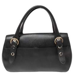 Pre Owned Salvatore Ferragamo Black Leather Gancio Flap Satchel