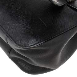 Pre Owned Salvatore Ferragamo Black Leather Gancio Flap Satchel