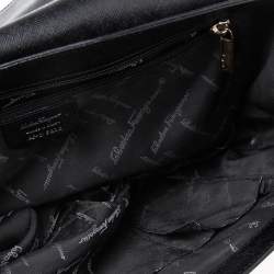 Pre Owned Salvatore Ferragamo Black Leather Gancio Flap Satchel