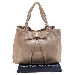Salvatore Ferragamo Metallic Bronze Leather Miss Vara Bow Tote