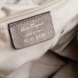 Salvatore Ferragamo Metallic Grey Leather Gancini Front Pocket Satchel