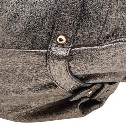 Salvatore Ferragamo Metallic Grey Leather Gancini Front Pocket Satchel