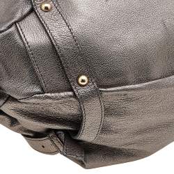 Salvatore Ferragamo Metallic Grey Leather Gancini Front Pocket Satchel