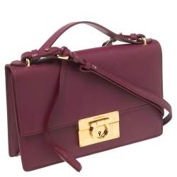Pre Owned Salvatore Ferragamo Magenta Leather Gancio Lock Top Handle Bag