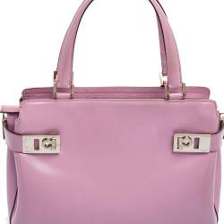 Pre Owned Salvatore Ferragamo Purple Leather Gancini Buckle Tote