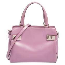 Pre Owned Salvatore Ferragamo Purple Leather Gancini Buckle Tote