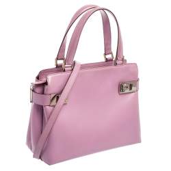 Pre Owned Salvatore Ferragamo Purple Leather Gancini Buckle Tote