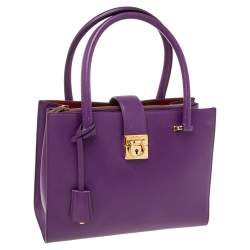 Pre Owned Salvatore Ferragamo Purple Leather Gancio Lock Tote