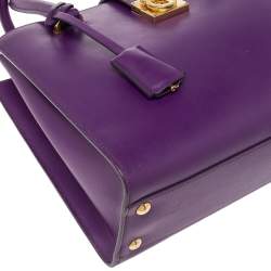 Pre Owned Salvatore Ferragamo Purple Leather Gancio Lock Tote