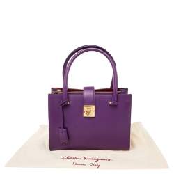 Pre Owned Salvatore Ferragamo Purple Leather Gancio Lock Tote