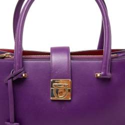 Pre Owned Salvatore Ferragamo Purple Leather Gancio Lock Tote