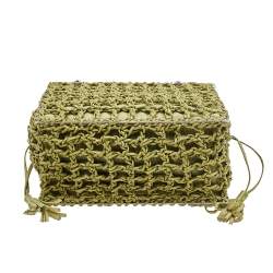 Pre Owned Salvatore Ferragamo Green Woven Leather And Fabric Metal Handle Tote