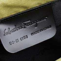 Pre Owned Salvatore Ferragamo Green Woven Leather And Fabric Metal Handle Tote