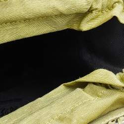 Pre Owned Salvatore Ferragamo Green Woven Leather And Fabric Metal Handle Tote