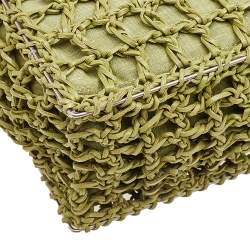 Pre Owned Salvatore Ferragamo Green Woven Leather And Fabric Metal Handle Tote