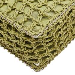 Pre Owned Salvatore Ferragamo Green Woven Leather And Fabric Metal Handle Tote