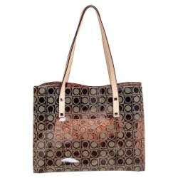 مملوكة مسبقًا Salvatore Ferragamo Beige/Brown Logo Print PVC Tote