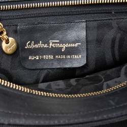 Pre Owned Salvatore Ferragamo Black Ruffle Canvas and Leather Chain Shoulder Bag