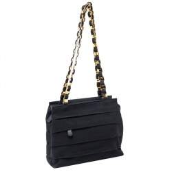 Pre Owned Salvatore Ferragamo Black Ruffle Canvas and Leather Chain Shoulder Bag