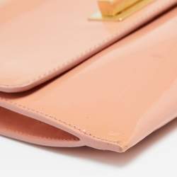 Salvatore Ferragamo Peach Patent Leather Metal Bow Flap Shoulder Bag