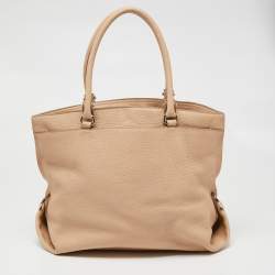 Salvatore Ferragamo Beige Pebbled Leather Dotty Tote 