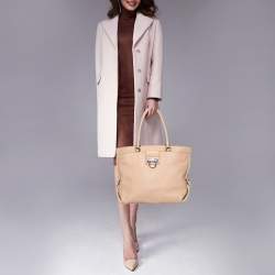 Salvatore Ferragamo Beige Pebbled Leather Dotty Tote 