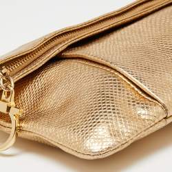 مملوكة مسبقًا Salvatore Ferragamo Metallic Gold Karung Leather Fold Over Clutch